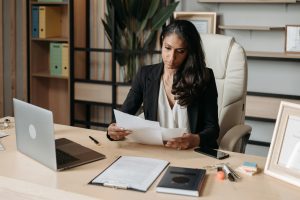 Real estate attorney reviewing documents before home sale