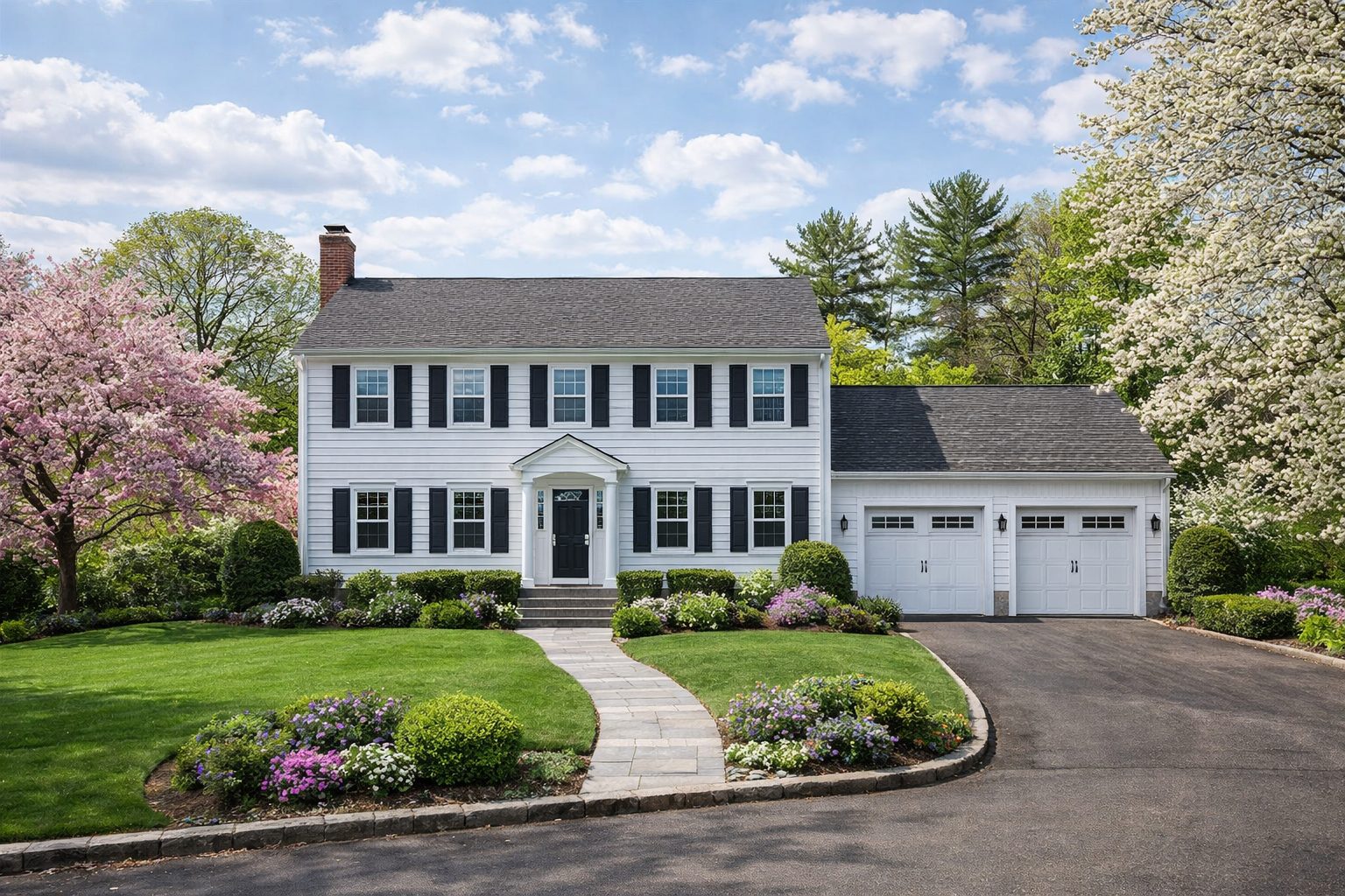 Massachusetts Colonial Home in Spring